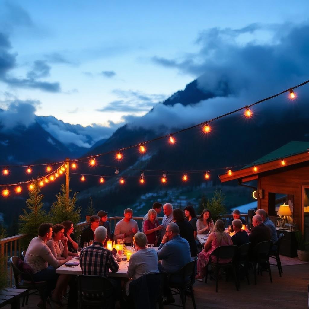 Party auf der Terrasse mit Lichterketten